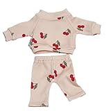 Kleiderset für Puppen 28 - 32 cm, Bluse mit Kirschen und Leggings, Geschenk für EIN Kind, Geschenk für EIN Mädchen, 100% Baumwolle, Kleidung für Puppen