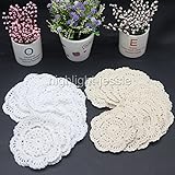 EMOTREE 24x Häkeldeckchen Spitzendeckchen Tischdecke Becher Deckchen Handarbeit (je Farbe 12 Stücke)
