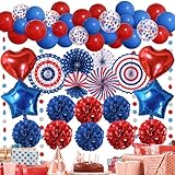 Premium Rot-Blau Partydeko - Pompom Ballon Supplies für USA 4th of July Patriotische Dekorationen, Geburtstag, Unabhängigkeitstag, Hochzeit