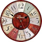 TAHEAT 30 cm Vintage Rot Wanduhr, Uhren im Französischen Pariser Stil, Lautlos Ohne Tickgeräusche Landhausstil Retro Uhren, Holz Wanddekoration für Küche/Wohnzimmer/Schlafzimmer/Büro