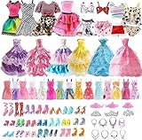 SPOKKI 34PCS Puppenkleidung und Zubehör für Barbie Puppen, 11,5 Zoll Kleidung Zubehör for Barbie, Abendkleid, Kleider, Alltagsrock, Badeanzüge, Kronen, Halsketten, Schuhe für Mädchen Geschenk