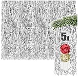 com-four® 5X Lametta - silberfarbene Lametta Girlande für Weihnachten - Christbaumschmuck für den Tannenbaum - Lametta-Vorhang mit welligen Fäden (silberfarben - 05 Stück)
