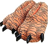 LANFIRE Unisex Soft Plüsch Haus Hausschuhe Tier Kostüm Pfote Claw Schuhe (S (Kind/Größe: 28-34), Tiger)