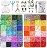I LOVE MOM 40000 Stück Perlen Set Glasperlen zum Auffädeln, Perlen Basteln mit 300 Perlen Buchstaben, Bunte Perlen für Armbänder Selber Machen, Perlenset für Schmuck Ketten Selber Machen Set (2mm)