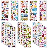3D Aufkleber für Kinder Kleinkinder Lebhaft Relief Kinder Aufkleber 24 Verschiedene Blätter über 600+ Farbig Aufkleber 3D für Jungen Mädchen Lehrer, inkl. Zahlen Buchstaben Dinosaurier Autos usw