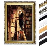 Bilderdepot24 Bild mit Rahmen - Carl Spitzweg Der Bücherwurm Außenmaß 50x40 cm - Gerahmtes Leinwandbild Alte Meister - Antiker Rahmen Gold Barock, Klassisch