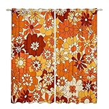 Homewish Boho-Blumen-Vorhänge, 117 cm B x 137 cm, Retro-Vorhänge und Vorhänge, 60er-/70er-Jahre, Hippie-Blumen-Power-Verdunkelungsvorhänge für Schlafzimmer, groovig, natürlicher Garten, botanischer