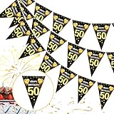 50. Geburtstag Girlande Banner, Schwarz-Gold Wimpel Banner, Wimpelgirlande für 50. Geburtstag und 50. Jahrestag