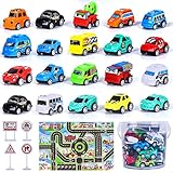 FORMIZON 20 Stück Mini Auto Spielzeug Set Mit Spielteppich, Pull Back Autos für Kleinkinder Ab 3-5 Jahren, Buntes Kleines Geschenk für Jungen Und Mädchen