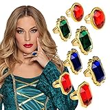 Boland 00636 - 8-teiliges Ringe-Set, Modeschmuck mit farbigen Steinen, Gold, in der Größe verstellbar, Kaiser, König, Märchen, Accessoire, Kostüm, Karneval, Mottoparty