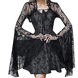 MODSGUE Spitzen Bolero Sexy Goth Spitzenbolero Damen Festlich Gothic Spitze Shrug Jäckchen Oberteil Lang Ärmel Boleros Crop Top Schwarz Shrug Gothic Jäckchen für Abendkleid