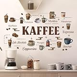 KAIRNE Kaffee Wandaufkleber Retro Kaffee Wandbild für Café Kaffeebohnen Braun Wandsticker Sprüche Aquarell Verschiedene Kaffeegetränke für Esszimmer Wohnzimmer Restaurant Cafés Wanddeko