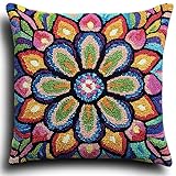 XDEGHUANGSS DIY Knüpfkissen Set mit vordruck 43x43 cm - Kreatives Handarbeits-Set für Erwachsene und Kinder zum Knüpfen,Bunte geometrische Blumen